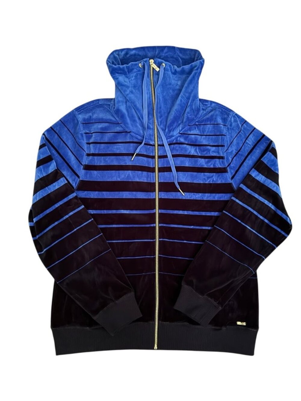 Calvin Klein Velvet Velour Striped Blue High Neck Vintage Jacket Full Zip Size M - Picture 2 of 9